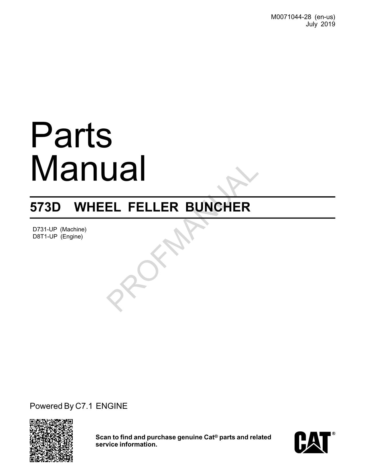 Caterpillar Cat 573D Wheel Feller Buncher Parts Catalog Manual