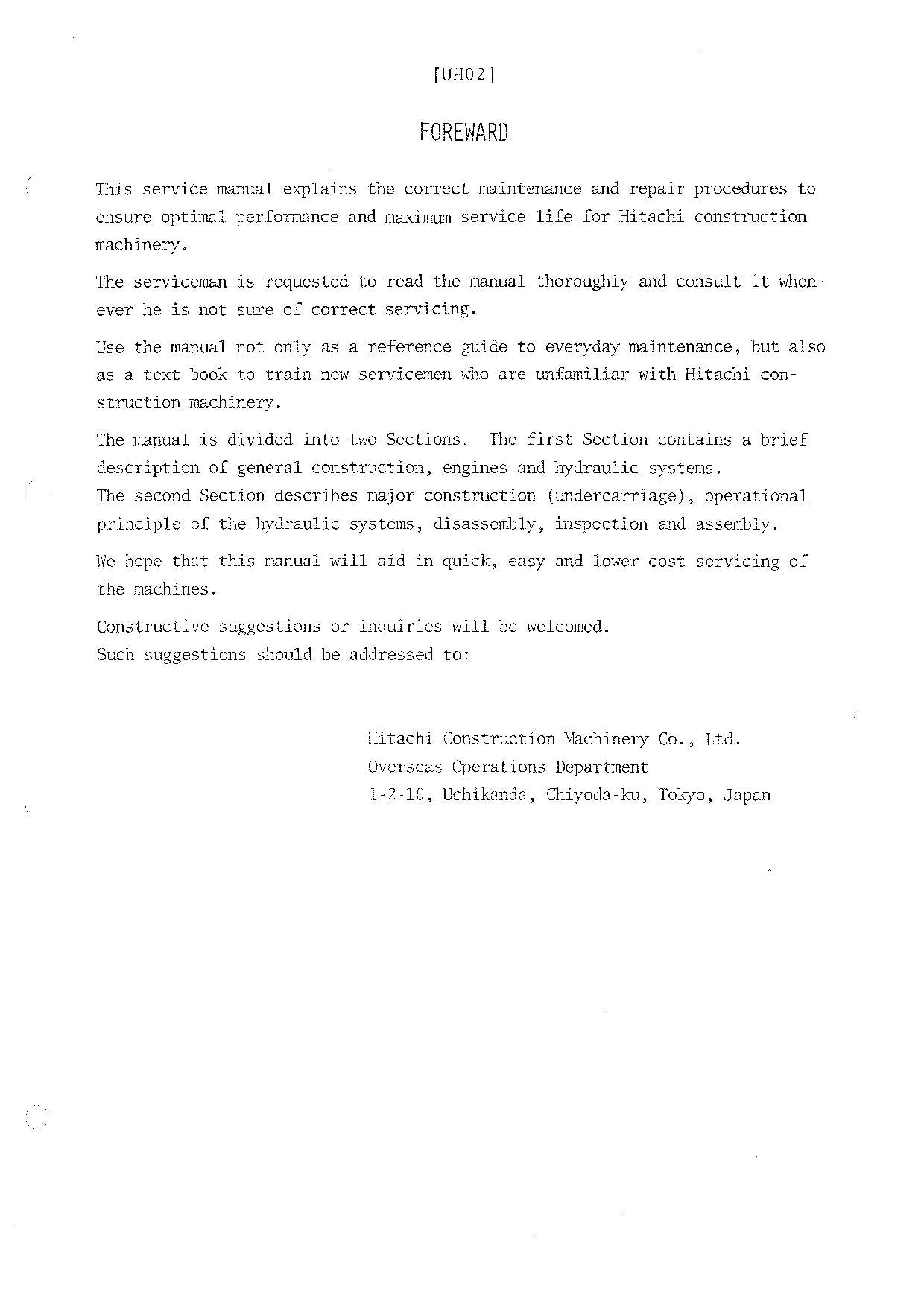 HITACHI UH02 WH03 Excavator Service Manual