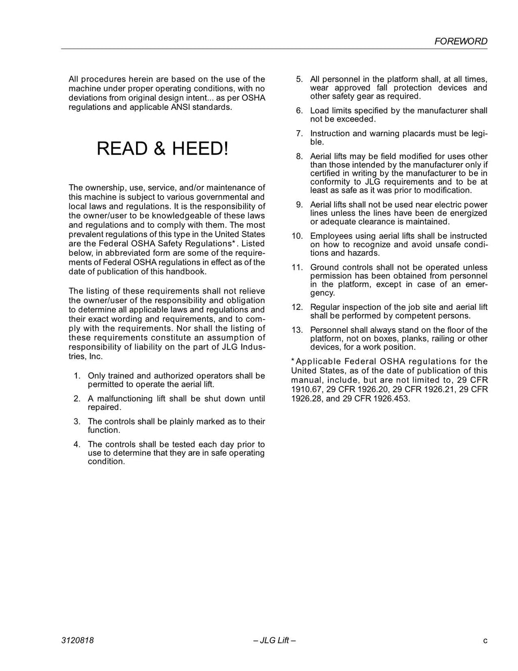 JLG 120HX Boom Lift Maintenance Operation Operators Manual 3120818