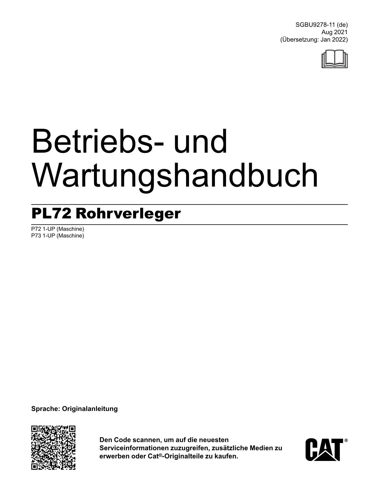 Caterpillar PL72 Rohrleger Betriebsanleitung Wartungshandbuch
