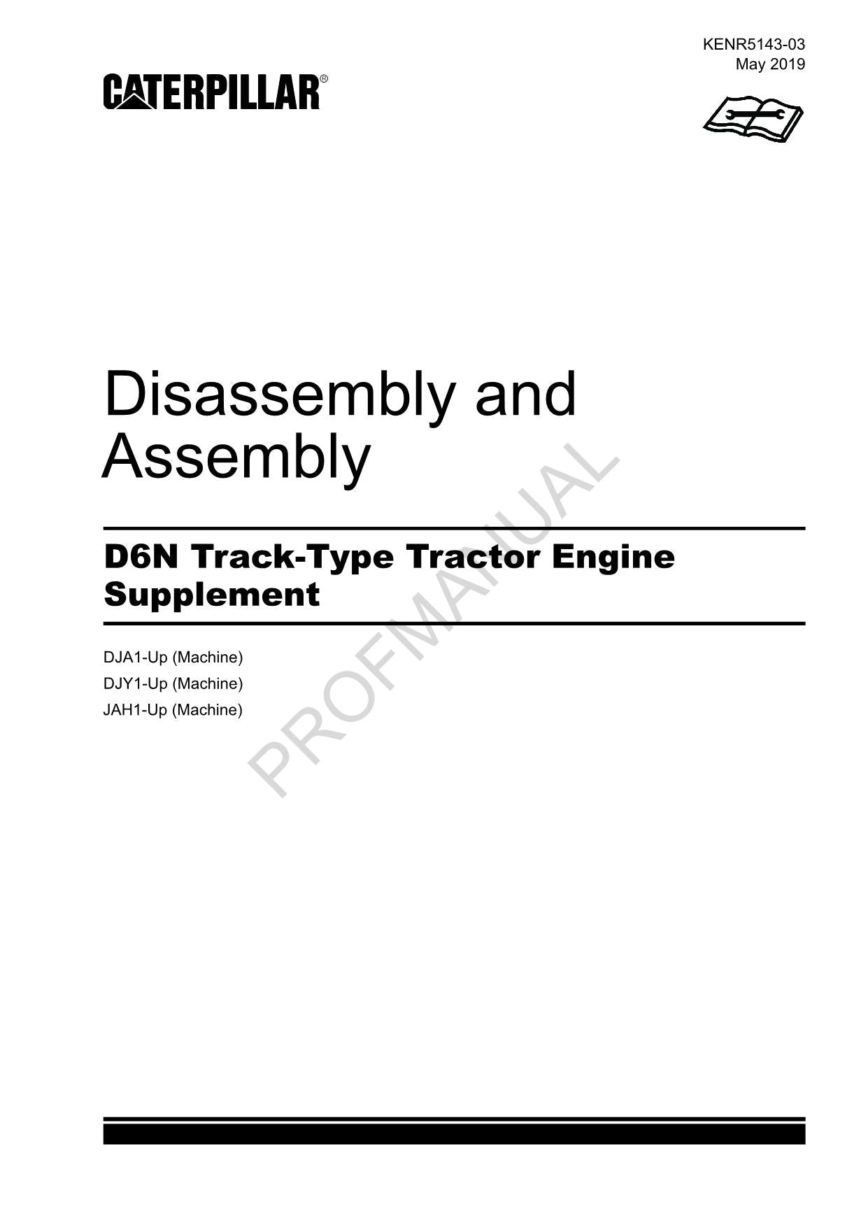 Caterpillar CAT D6N Track Tractor Engine Suppl Manual Disassembly Assem KENR5143