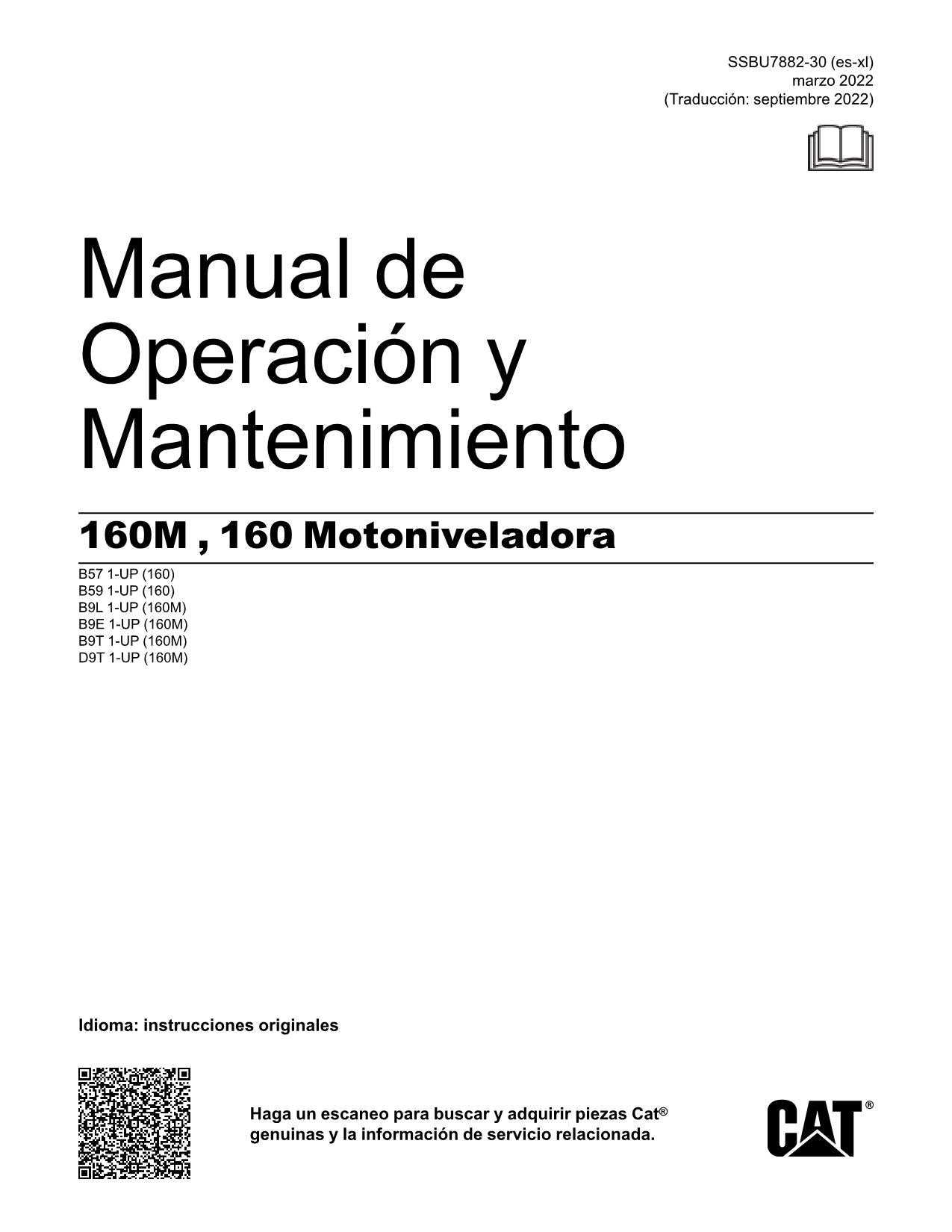 Caterpillar 160M 160 Motoniveladora Manual de Operación y Mantenimiento Español