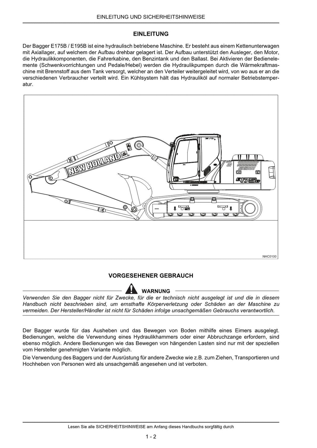 New Holland E175B E195B Raupenbagger ROPS Tier III Betriebsanleitung