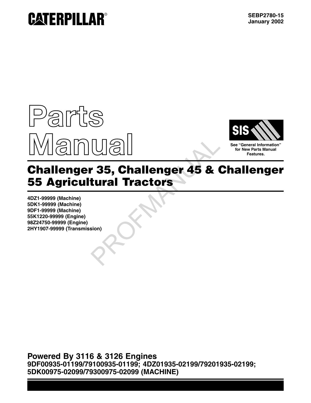 Manual del catálogo de piezas del tractor agrícola Caterpillar Challenger 35 45 55 Cce