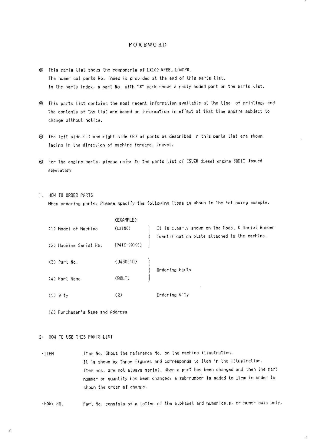 Hitachi LX100 Wheel Loader Parts Catalog Manual SN 00101-up