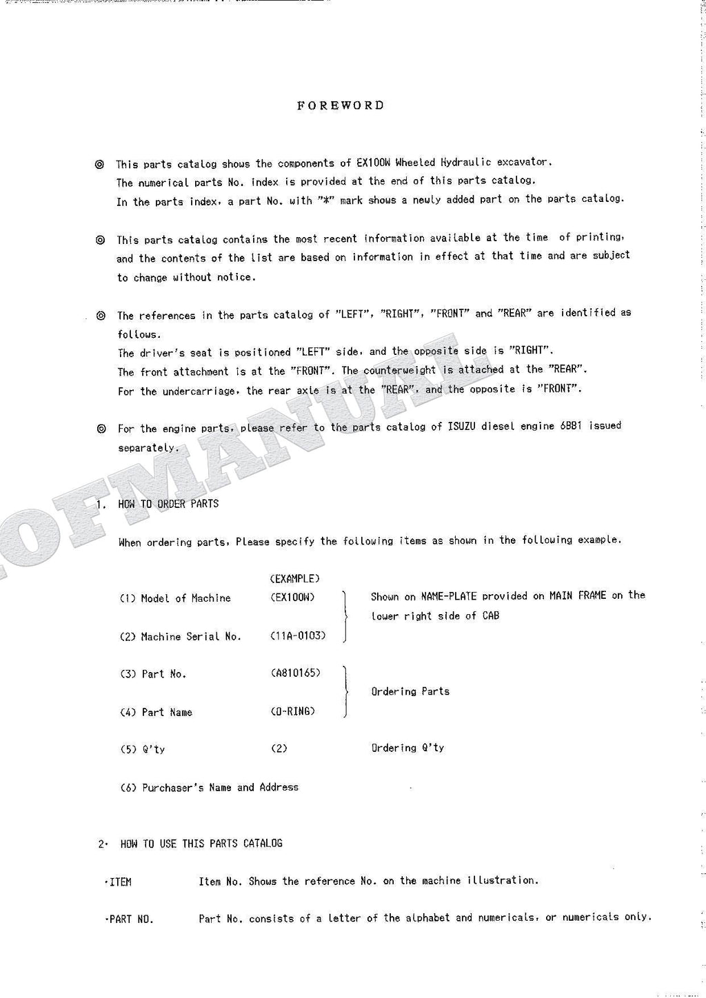 HITACHI EX100W Excavator Parts Catalog Manual SN 0103-