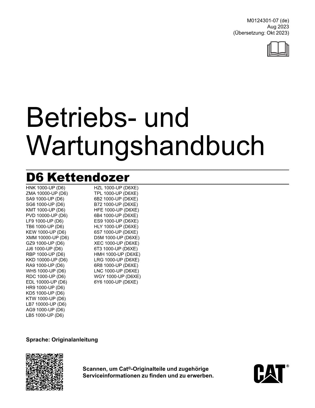 Caterpillar D6 Kettendozer Betriebsanleitung Wartungshandbuch Buch