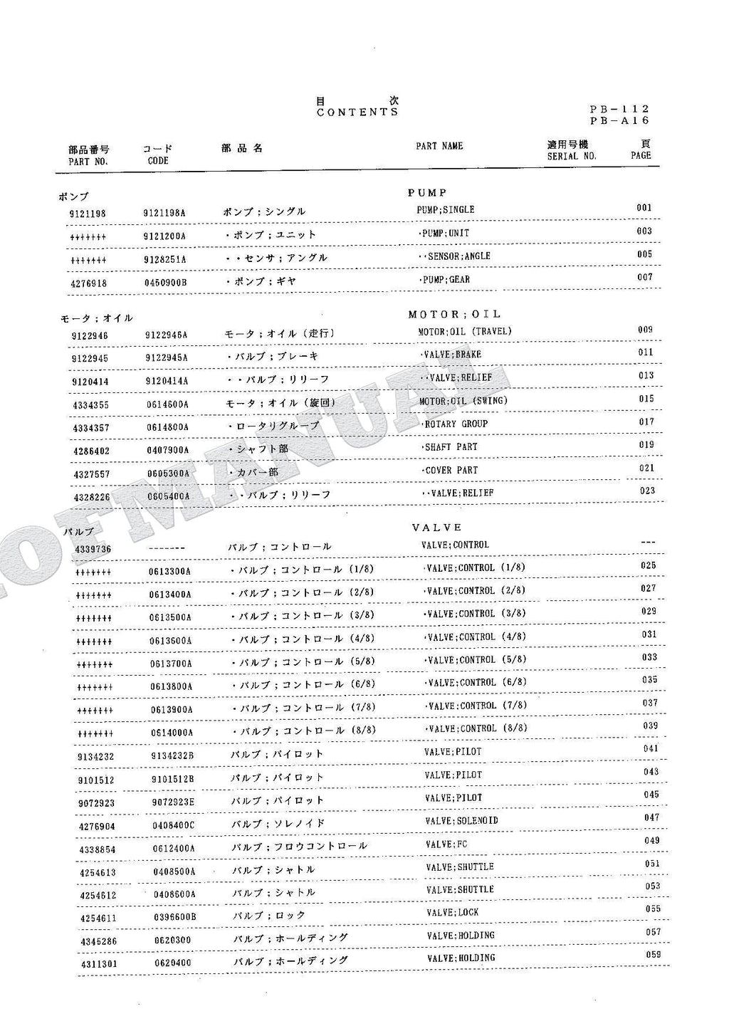 HITACHI EX100-3 Equipment Component Excavator Parts Catalog Manual