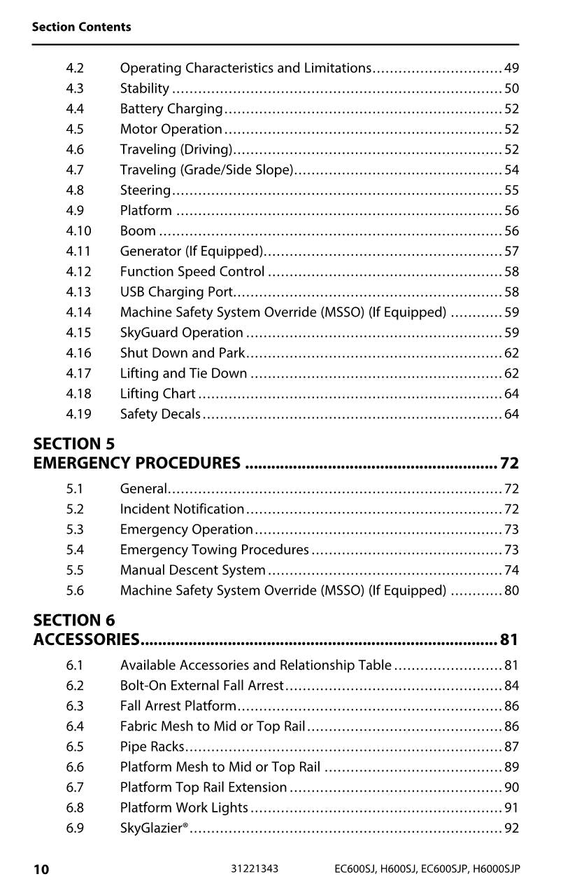 Manual del operador de plataformas elevadoras JLG EC600SJ EC600SJP H600SJ H600SJP 31221343