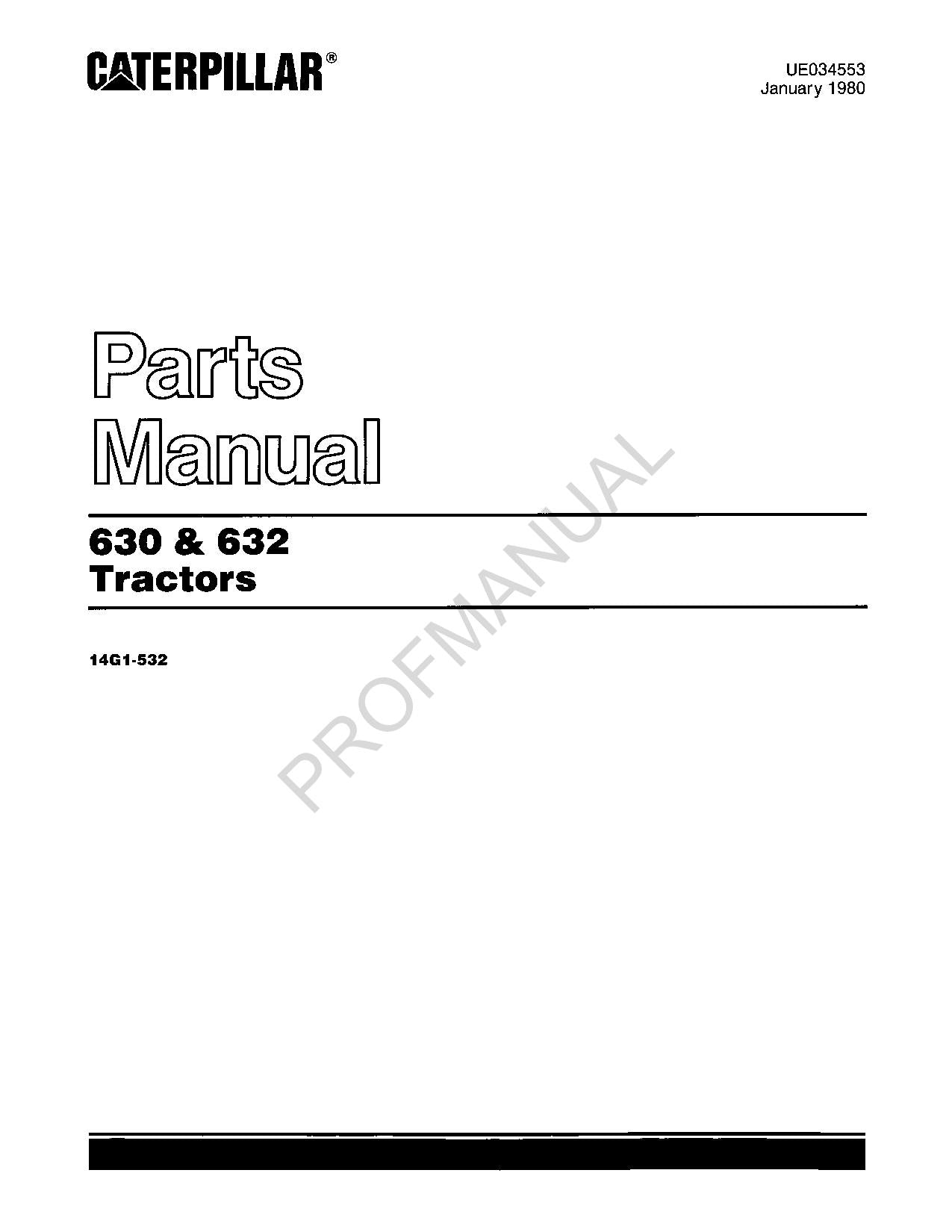 Caterpillar Cat 630 632 Tractors Parts Catalog Manual ser 14G1-532