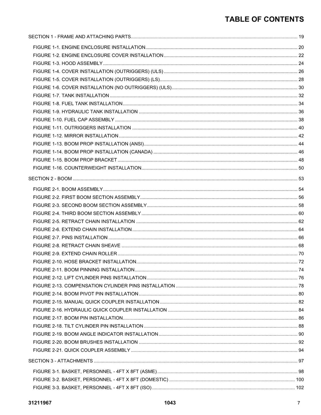 JLG 1043 Telehandler  Parts Catalog Manual
