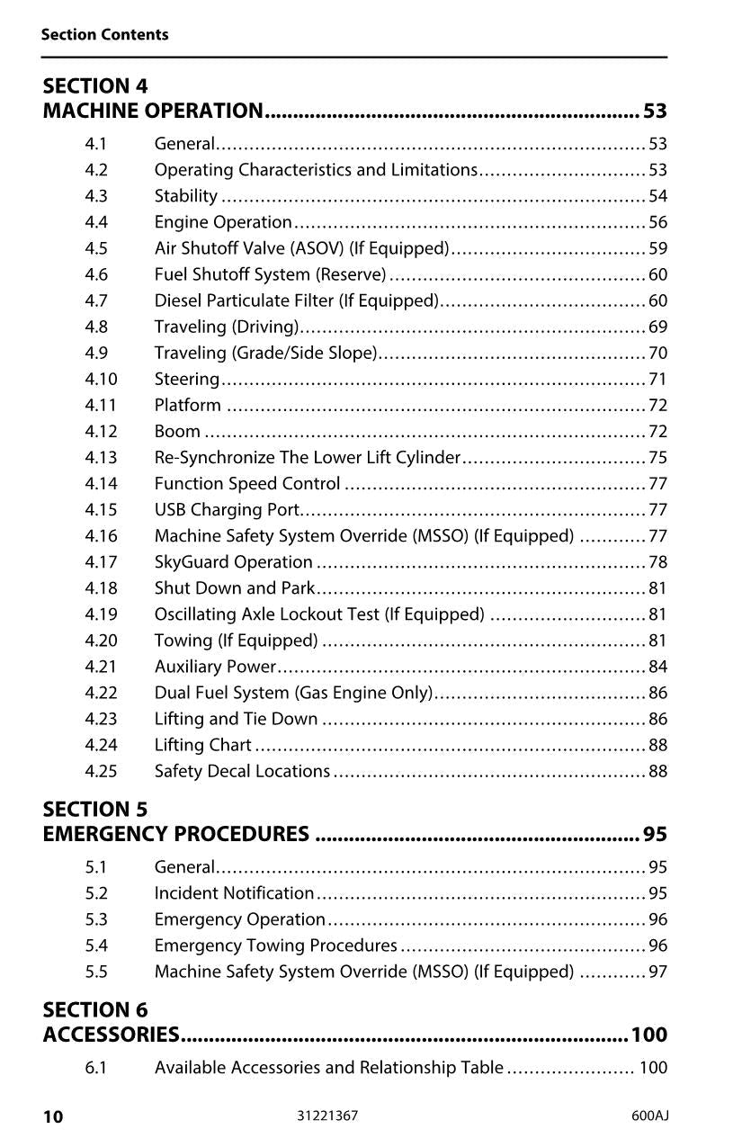 Manual del operador de mantenimiento y operación de la plataforma elevadora JLG 600AJ 31221367