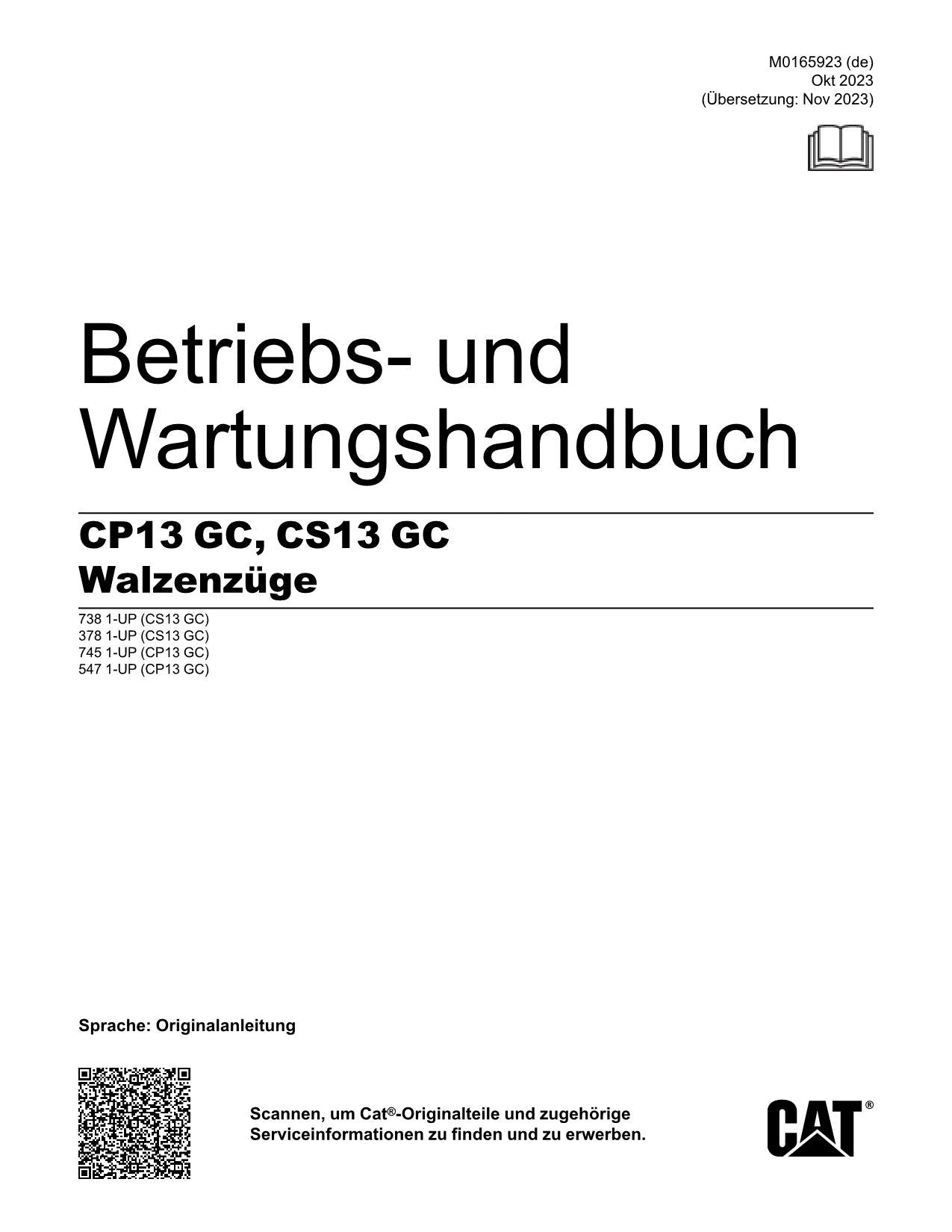 Caterpillar CP13 GC CS13 GC Kompaktoren Betriebsanleitung Wartungshandbuch