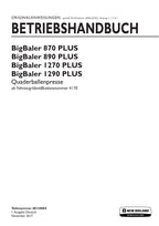 New Holland BigBaler 870 890 1270 1290 PLUS Quaderballenpresse Betriebsanleitung