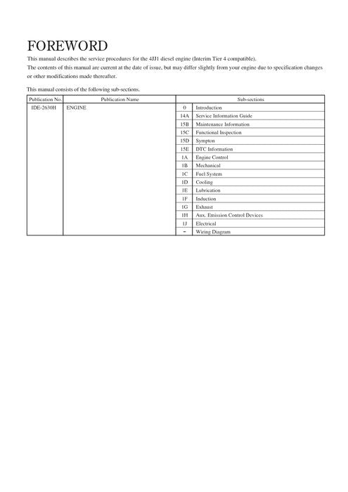 HITACHI 4JJ1 ENGINE SERVICE MANUAL EDBEEN01