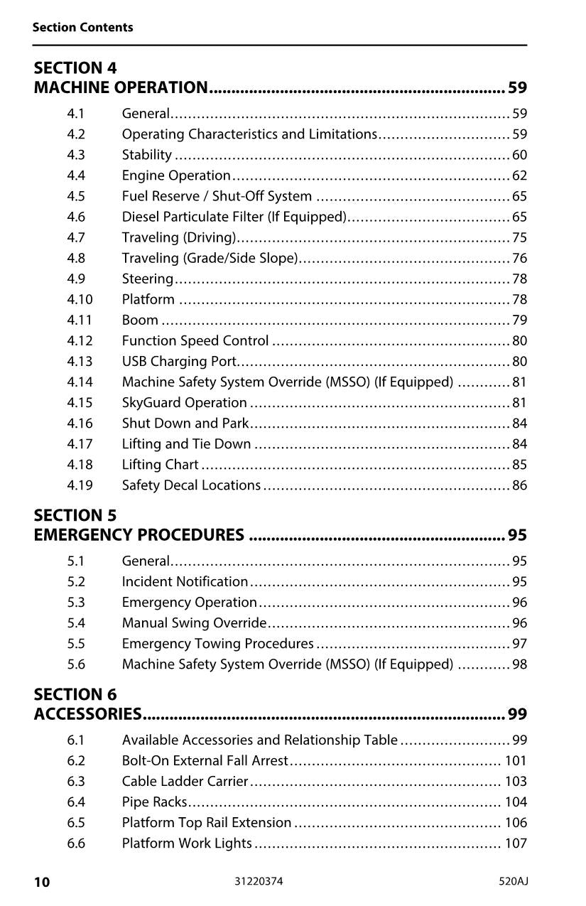JLG 520AJ Boom Lift Maintenance Operation Operators Manual 31220374