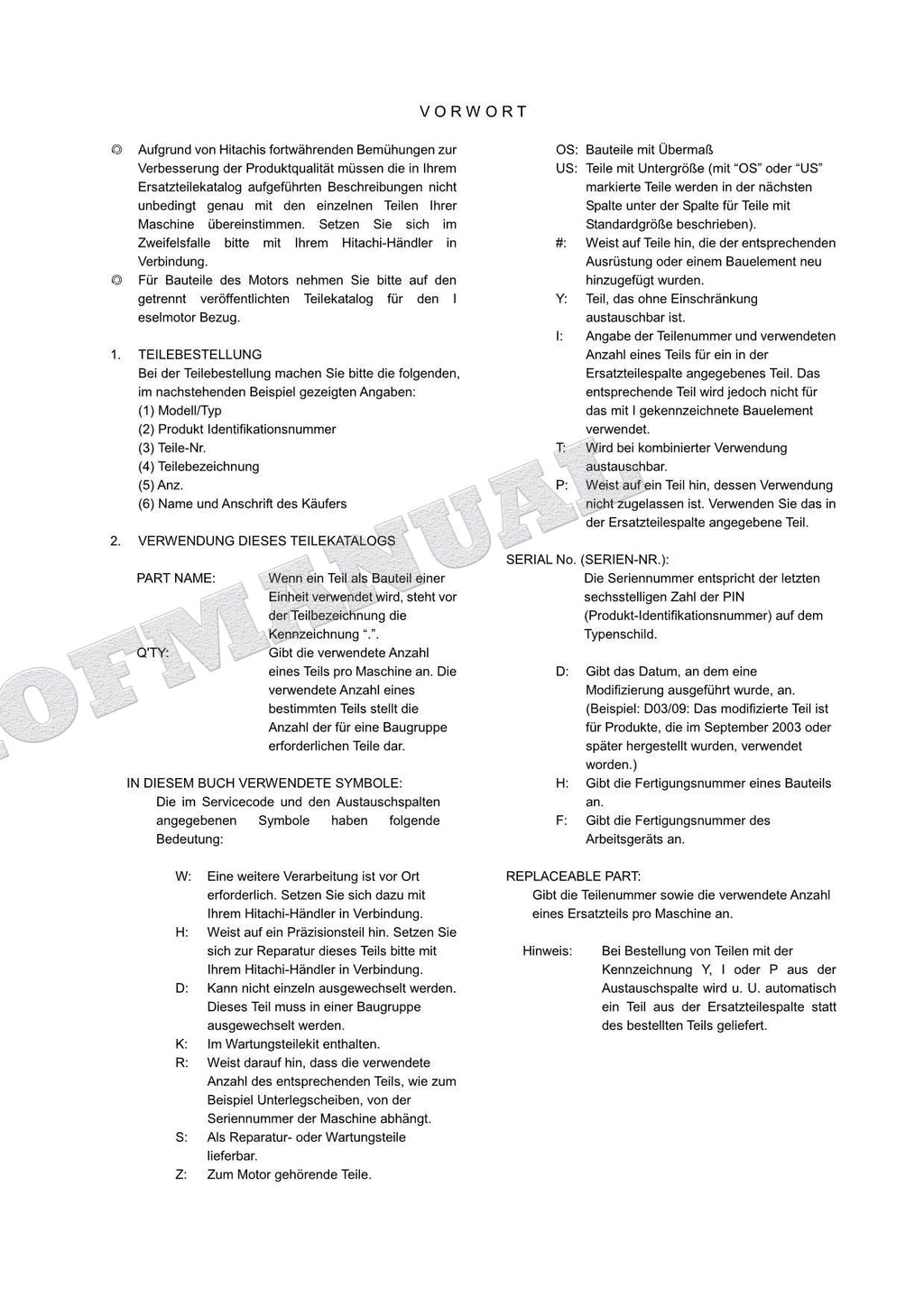 HITACHI EX75UR-5 Sliding Arm Excavator Parts Catalog Manual