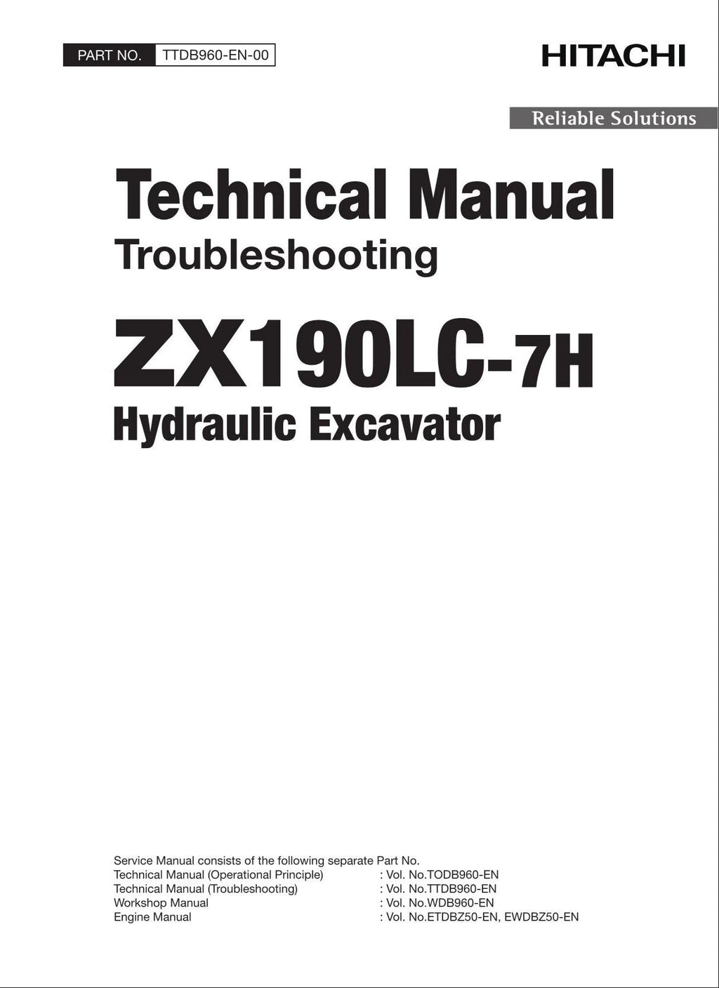HITACHI ZX190LC-7H Excavator Troubleshooting +Schematic Technical Manual