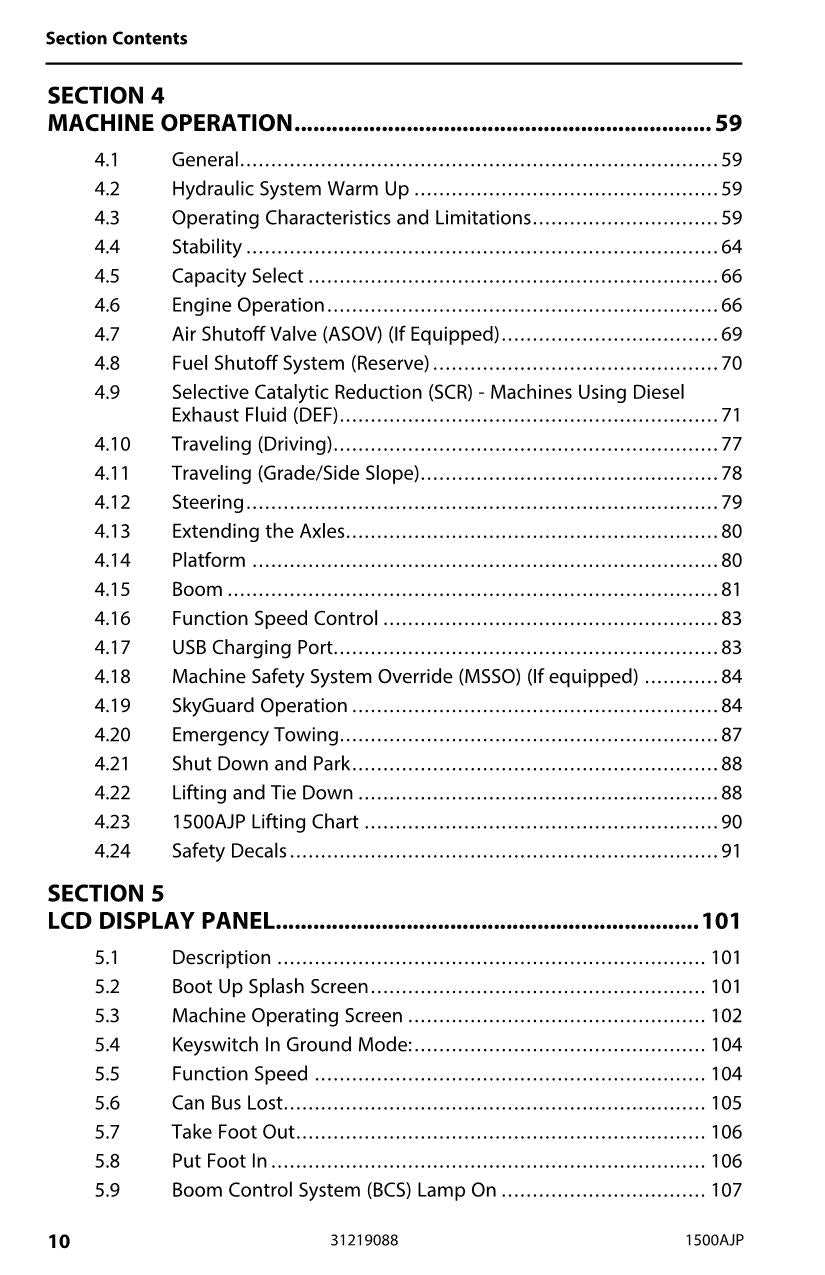 Manual del operador de mantenimiento y operación de la plataforma elevadora JLG 1500AJP 31219088