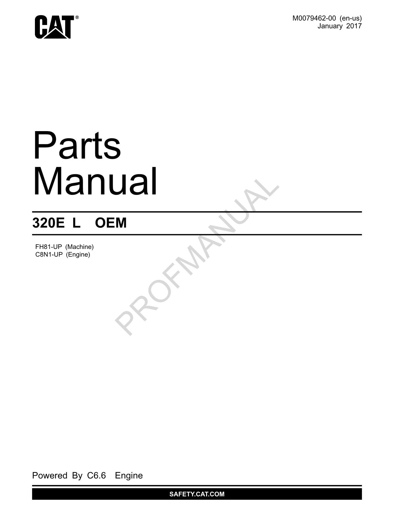 Caterpillar Cat 320E L OEM Parts Catalog Manual