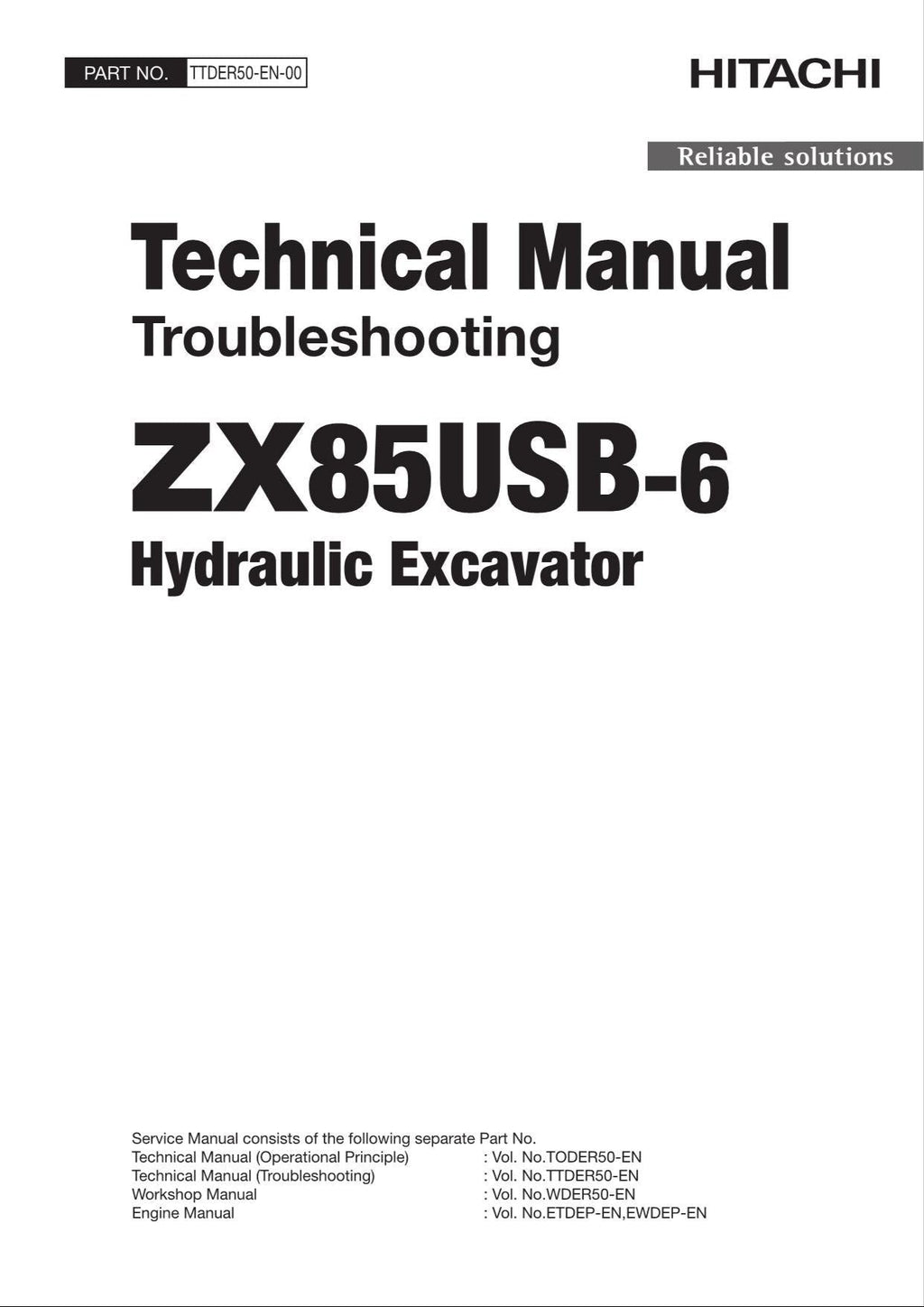 HITACHI ZAXIS ZX85USB-6 Excavator Troubleshooting +Schematic Technical Manual