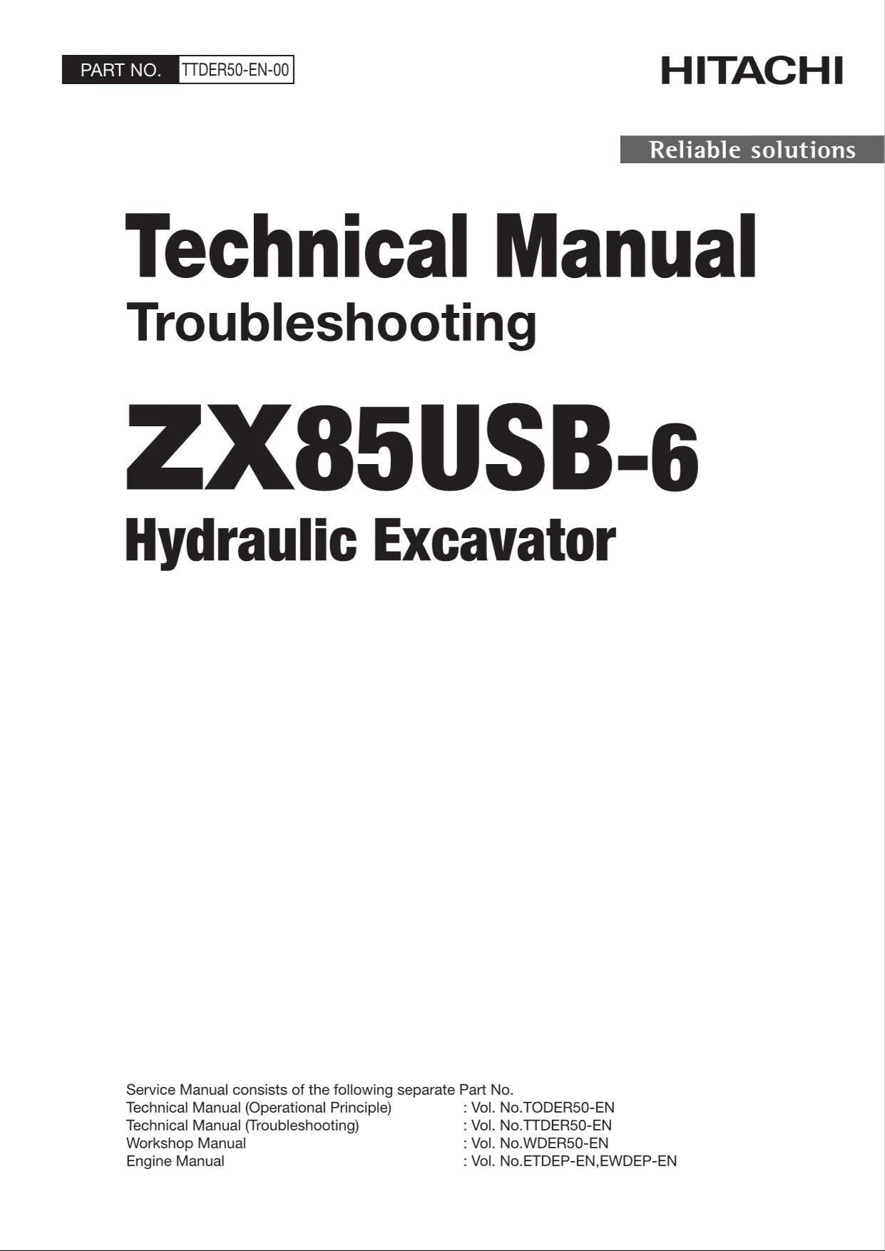 HITACHI ZAXIS ZX85USB-6 Excavator Troubleshooting +Schematic Technical Manual