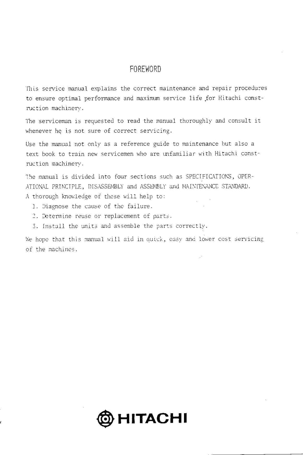 HITACHI UH043 Excavator Service Manual