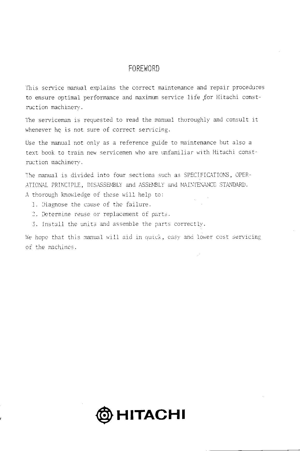 HITACHI UH043 Excavator Service Manual