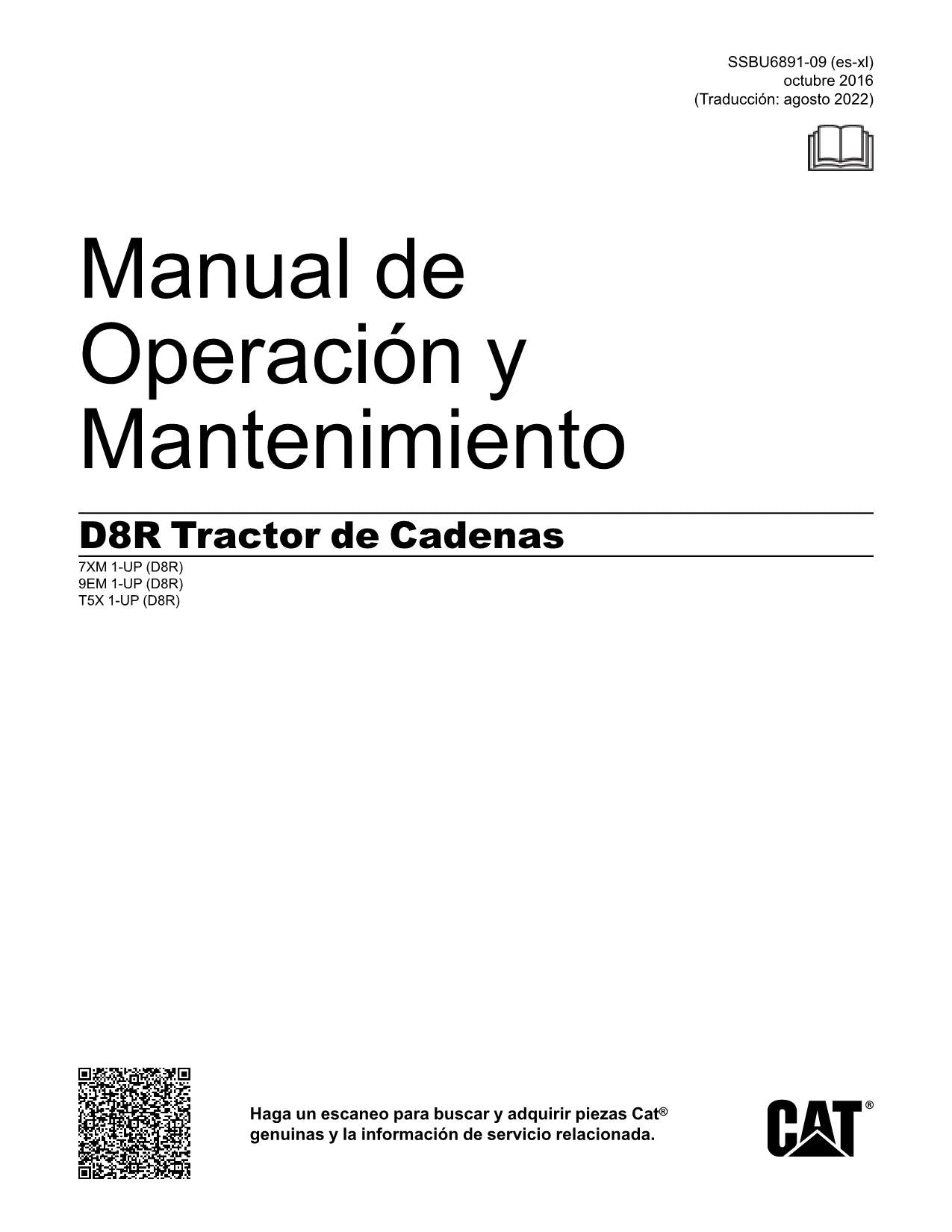 Caterpillar D8R Tractor de Cadenas Manual de Operación 7XM1-Up 9EM1-Up T5X1-Up