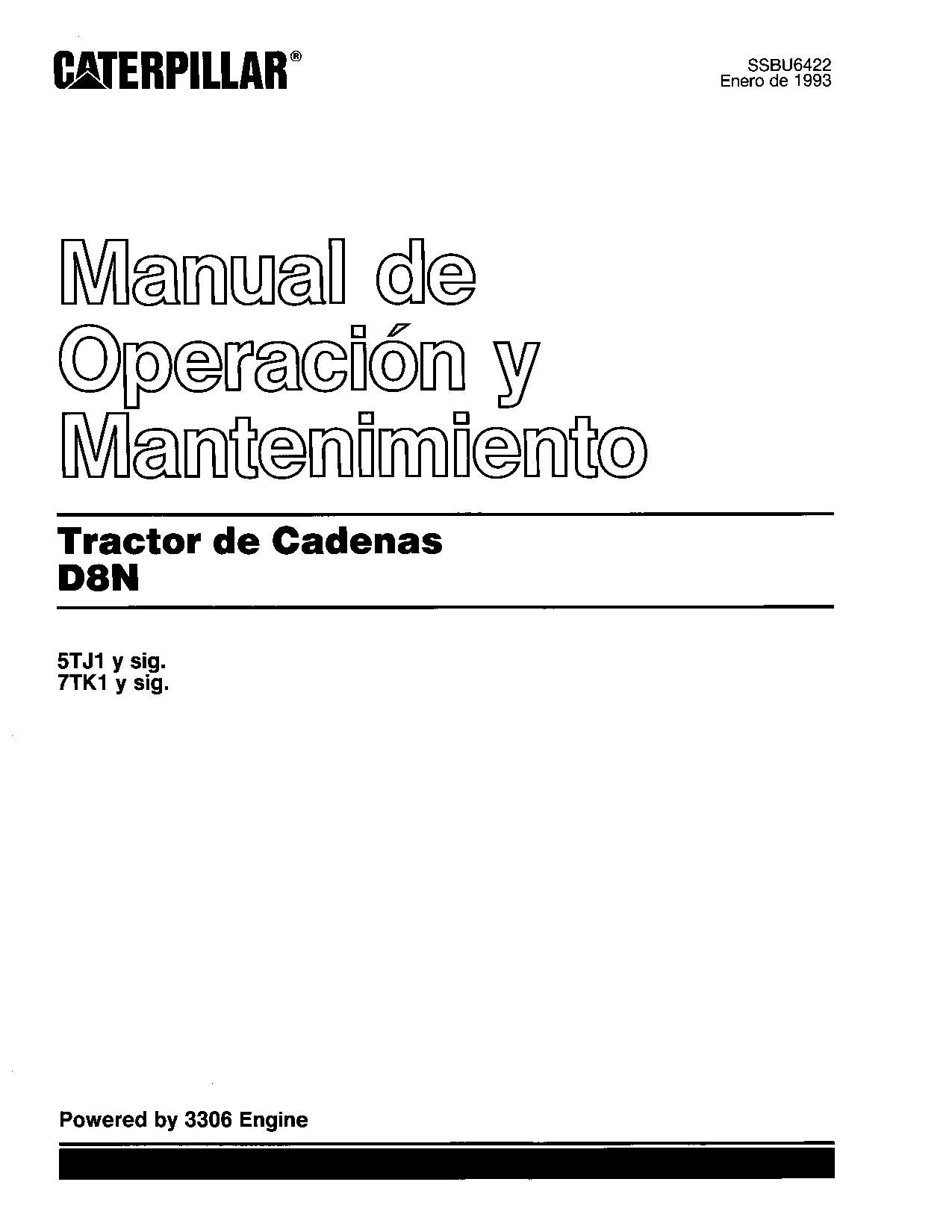 Caterpillar D8N Tractor de Cadenas Manual de Operación 7TK1-Up 5TJ1-Up Español
