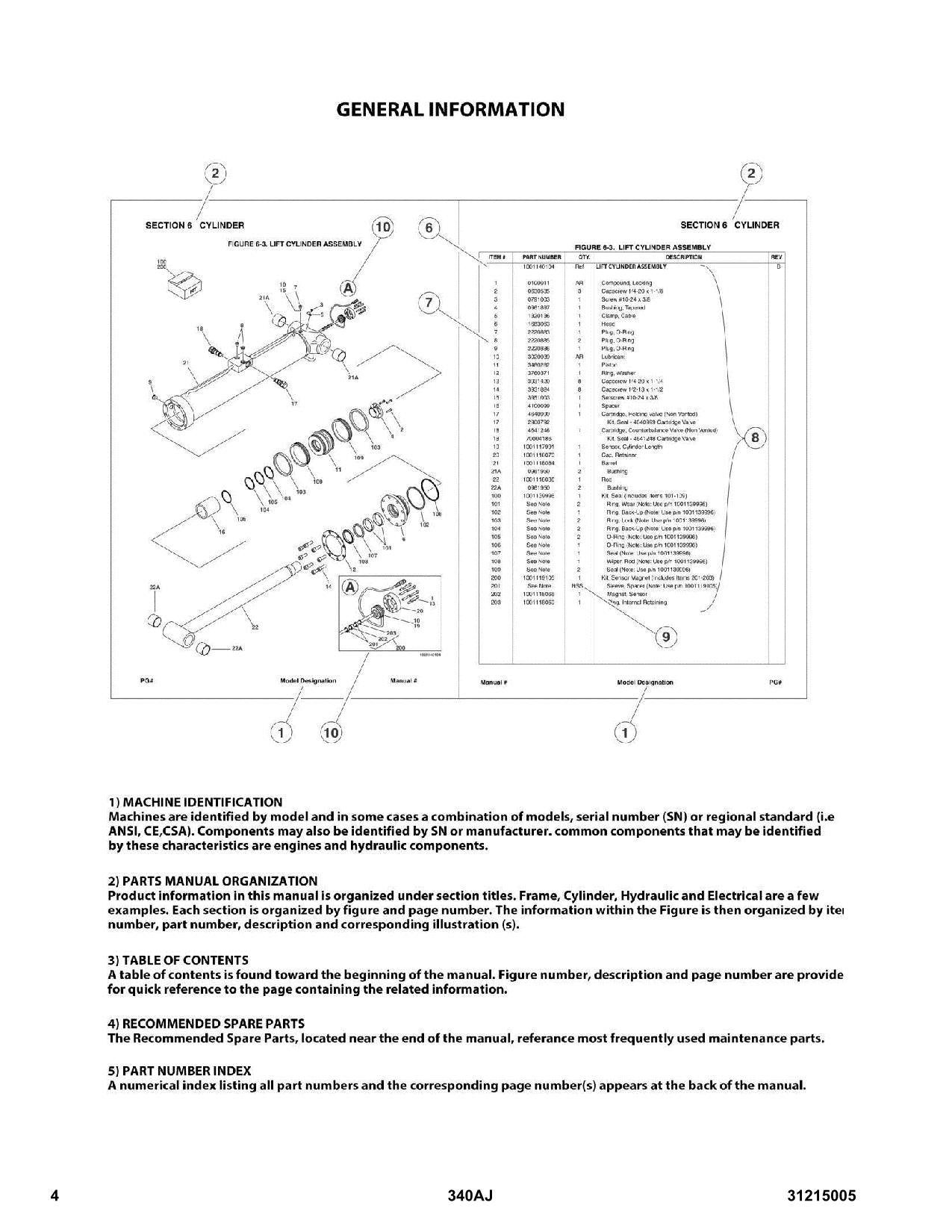 Manual del catálogo de piezas del elevador de pluma JLG 340AJ 31215005