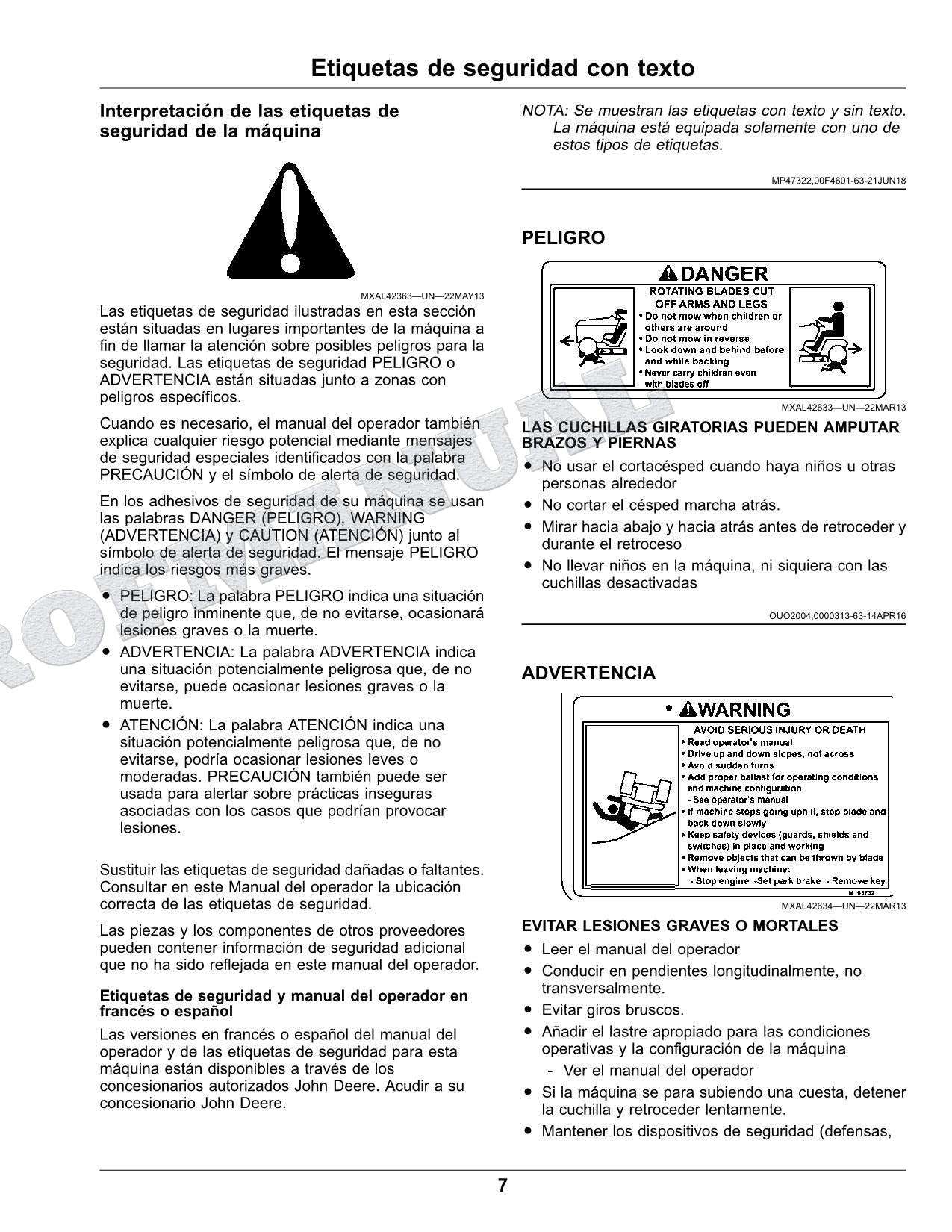 John Deere X750 X754 X758 Tractor Manual del Operador Español SN 070001-