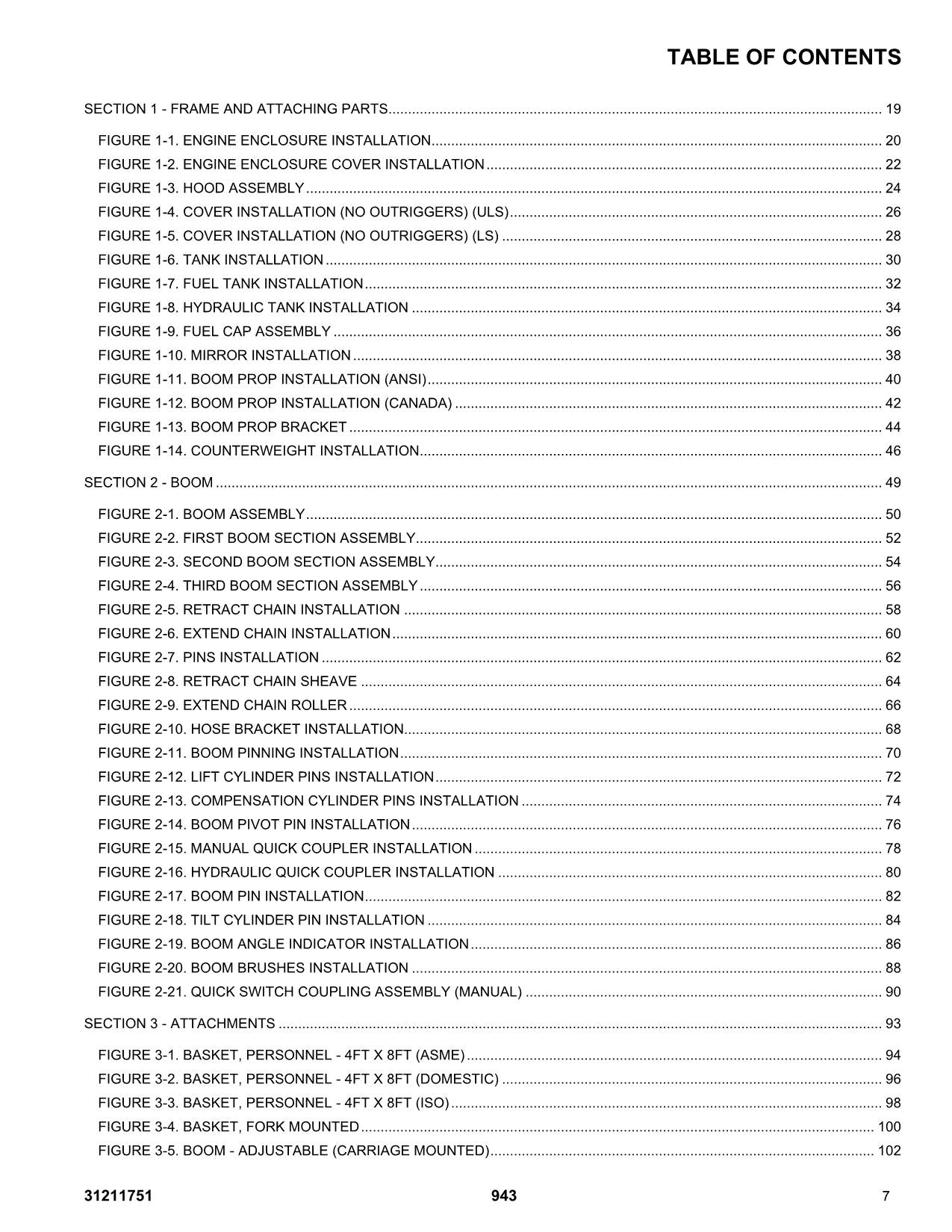 Manual del catálogo de piezas del manipulador telescópico JLG 943 31211751