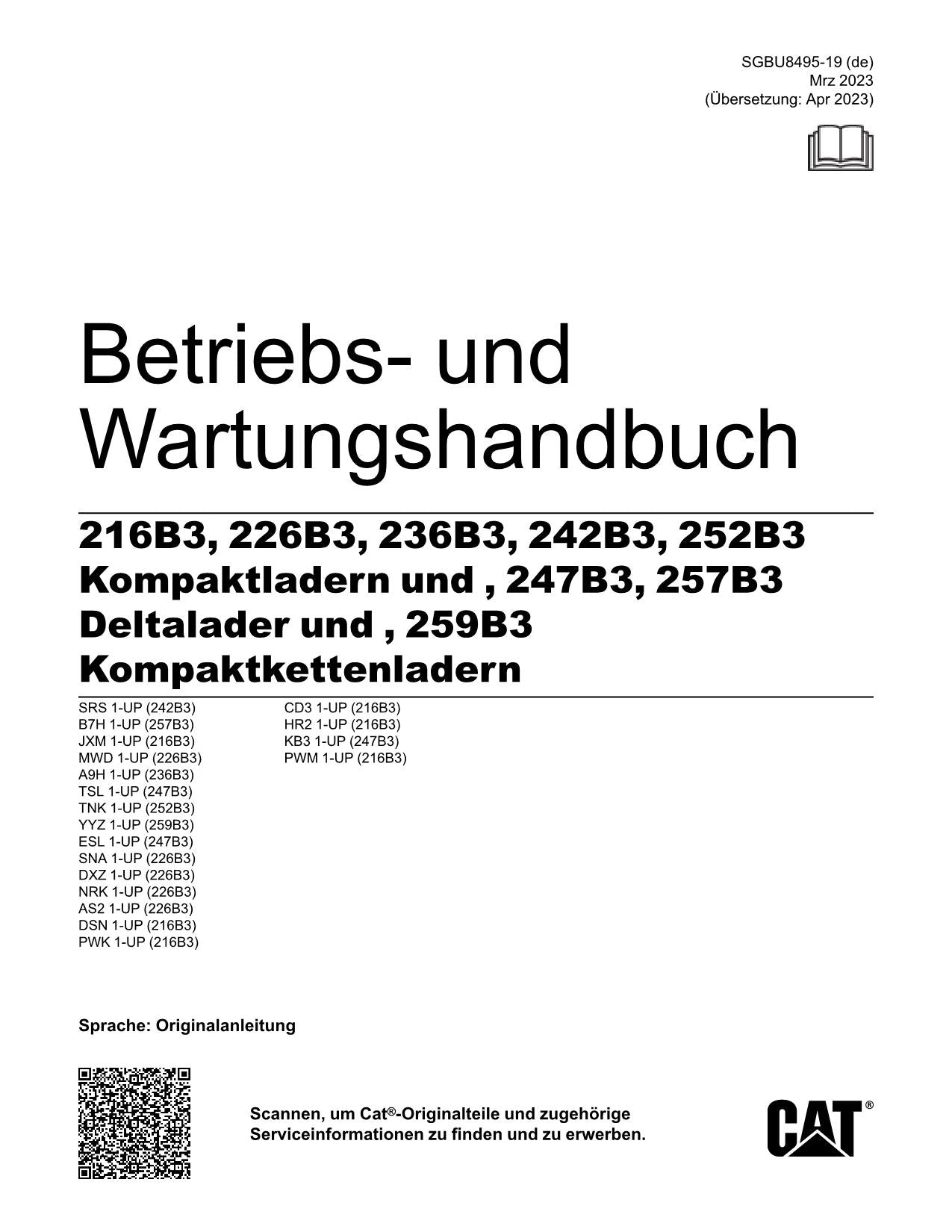 Caterpillar 216B3 226B3 236B3 242B3 Kompaktlader Betriebsanleitung