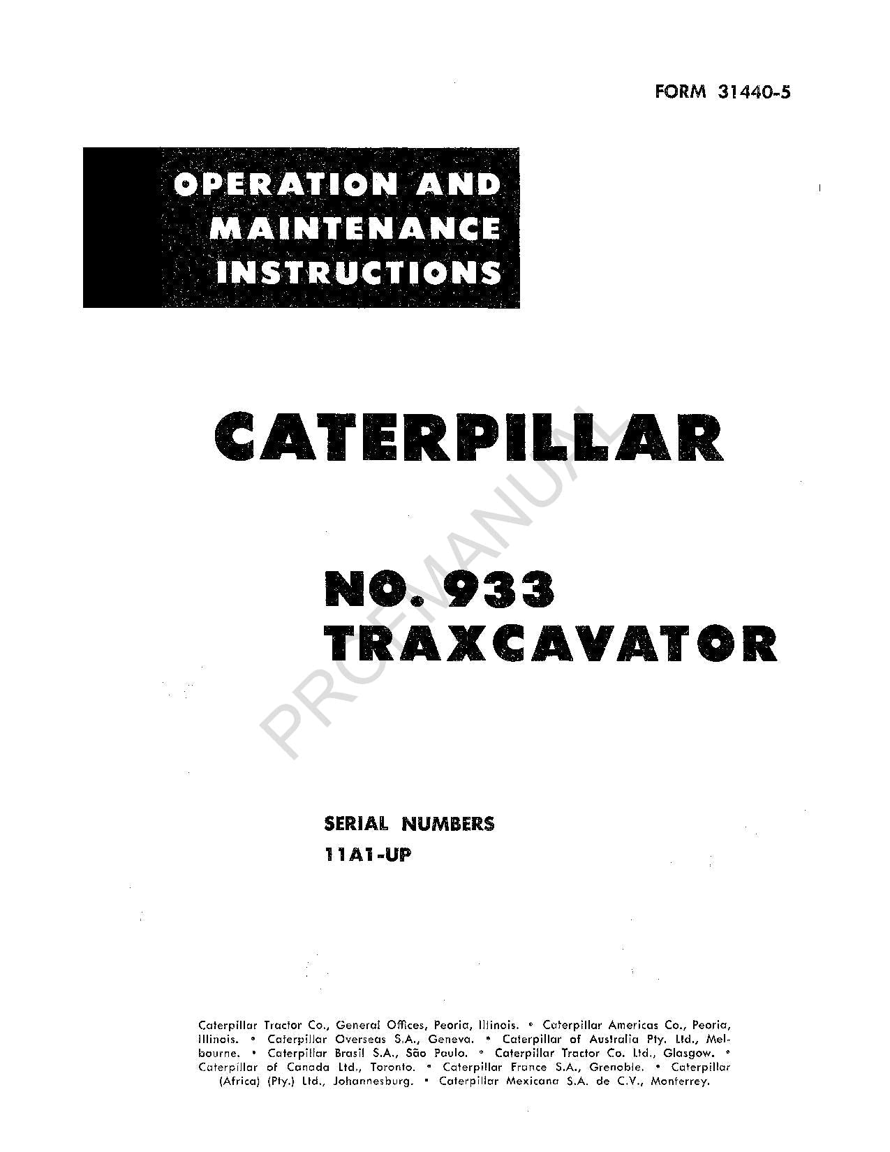 Manual de mantenimiento del operador de la excavadora Caterpillar 933 11A1-Up