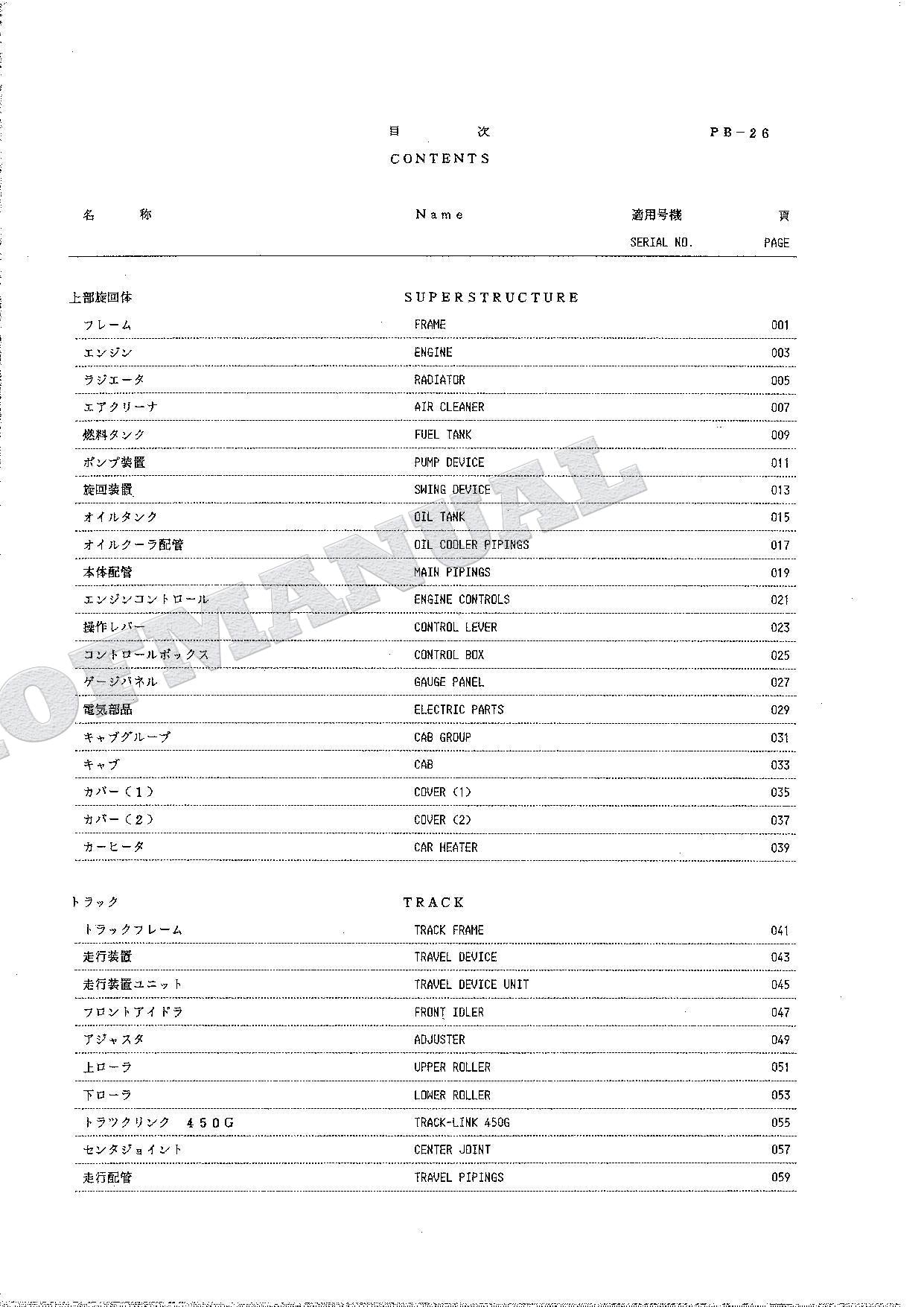 HITACHI UH025SR-7 Excavator Parts Catalog Manual SN 0101-