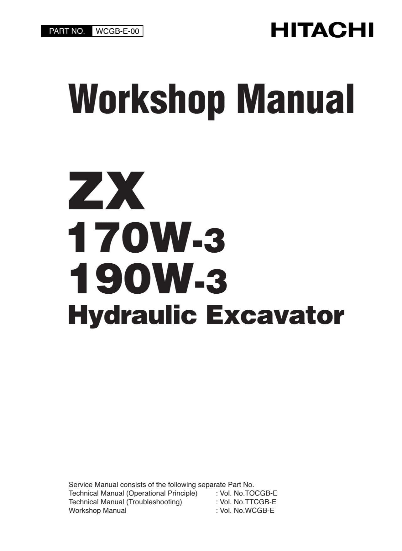 HITACHI ZAXIS ZX170W-3 ZX190W-3 Excavator Workshop Service Manual