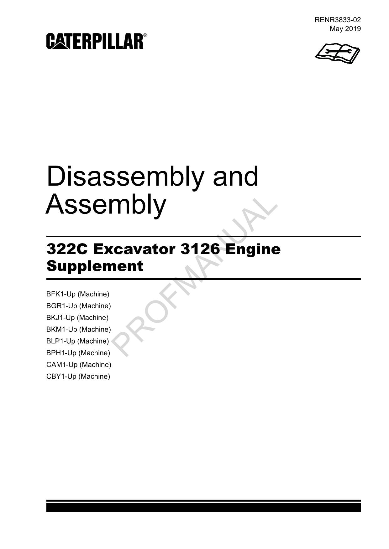 Caterpillar 322C Excavator 3126 Engine Supplement Disassembly Assembly Manual