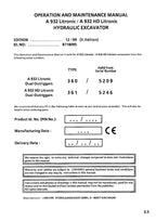 Liebherr A932 Litronic A932 HD Litronic Excavator Operators manual
