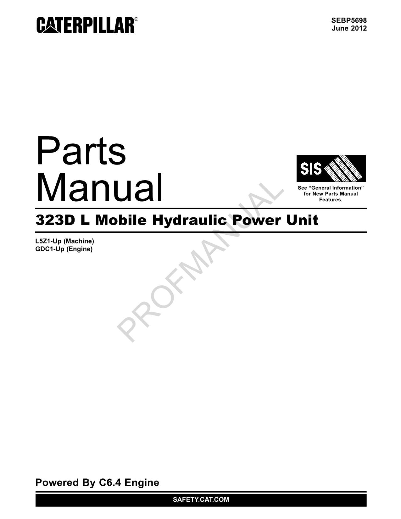 Caterpillar Cat 323D L Mobile Hydraulic Power Unit Parts Catalog Manual