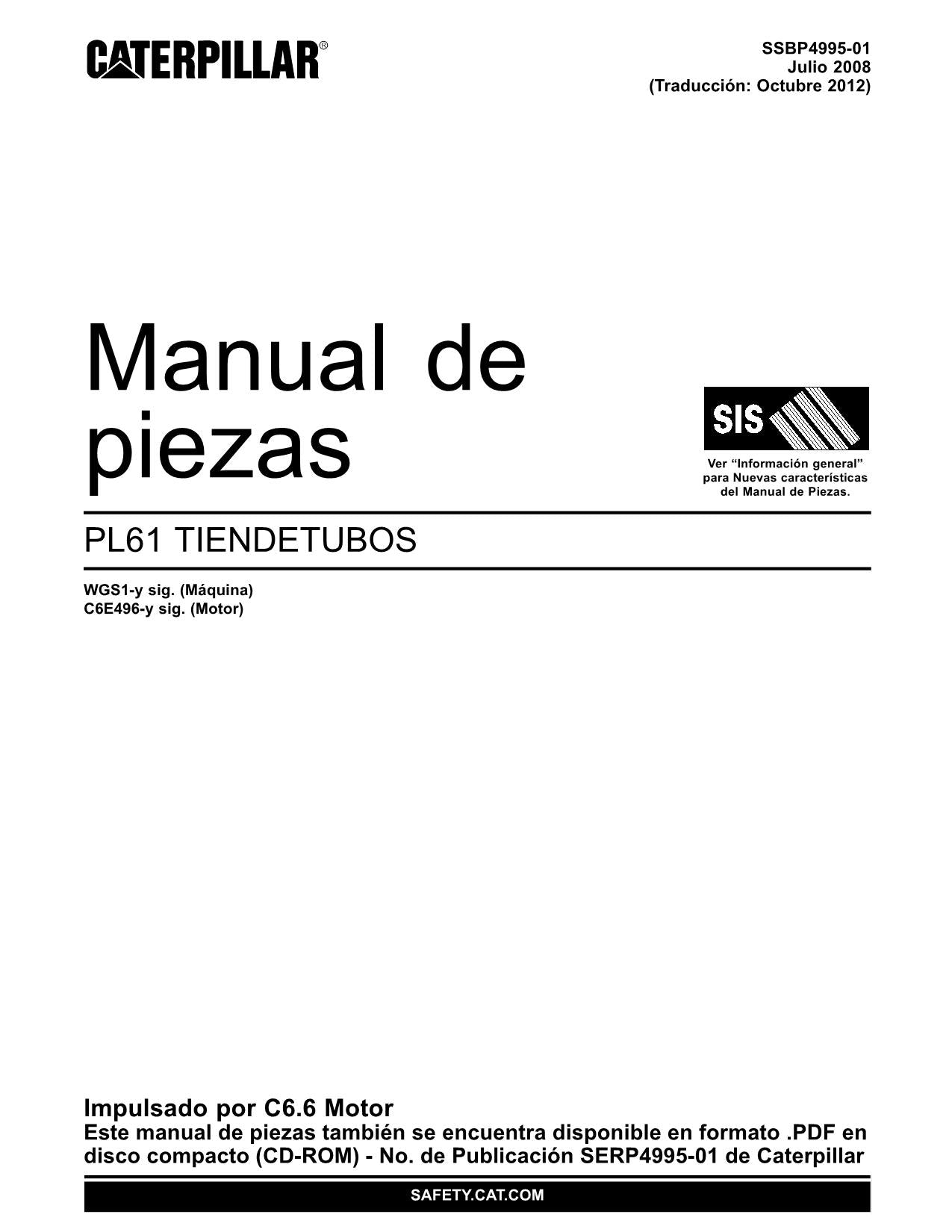 Caterpillar PL61 Tendetubos Manual de piezas C6E496-Up WGS1-Up Español