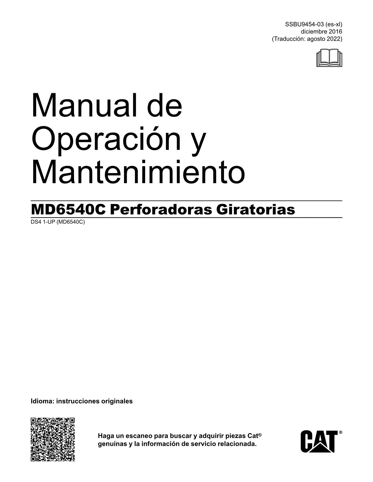 Caterpillar MD6540C Perforadora Giratoria Manual de Operación y Mantenimiento