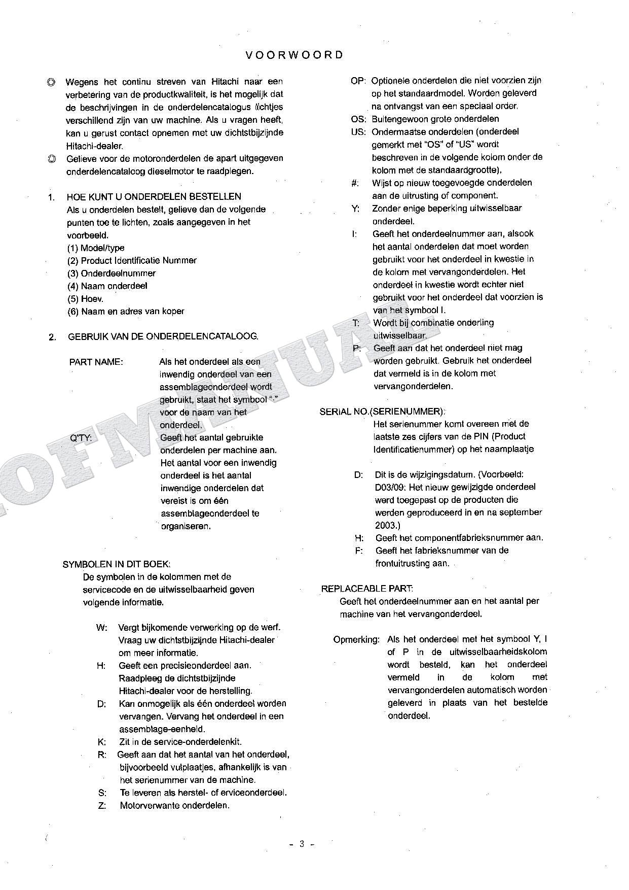 HITACHI ZAXIS ZX125US ZX125US-E Excavator Parts Catalog Manual SN 010001-