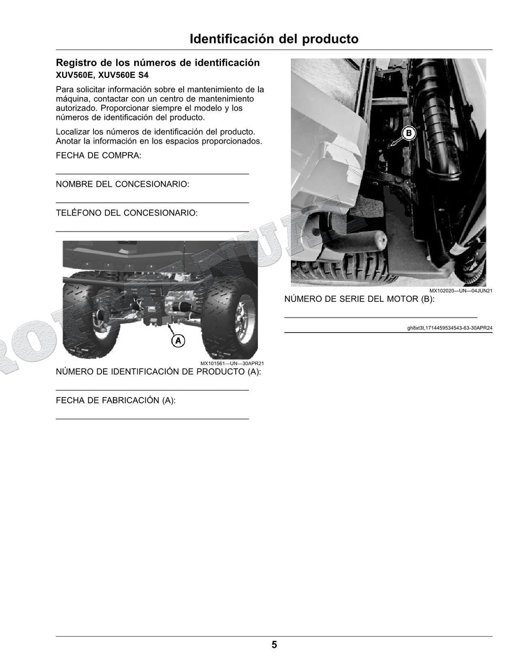 John Deere XUV560E XUV560E S4 cocodrilo Manual del Operador Español SN 080001-