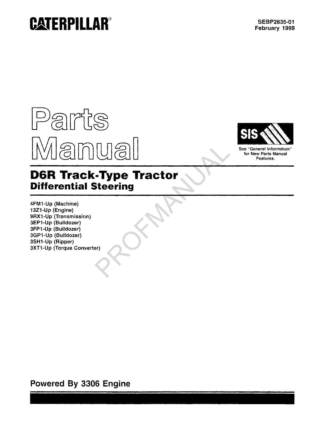 Caterpillar Cat D6R Track Type Tractor Parts Catalog Manual SEBP2635