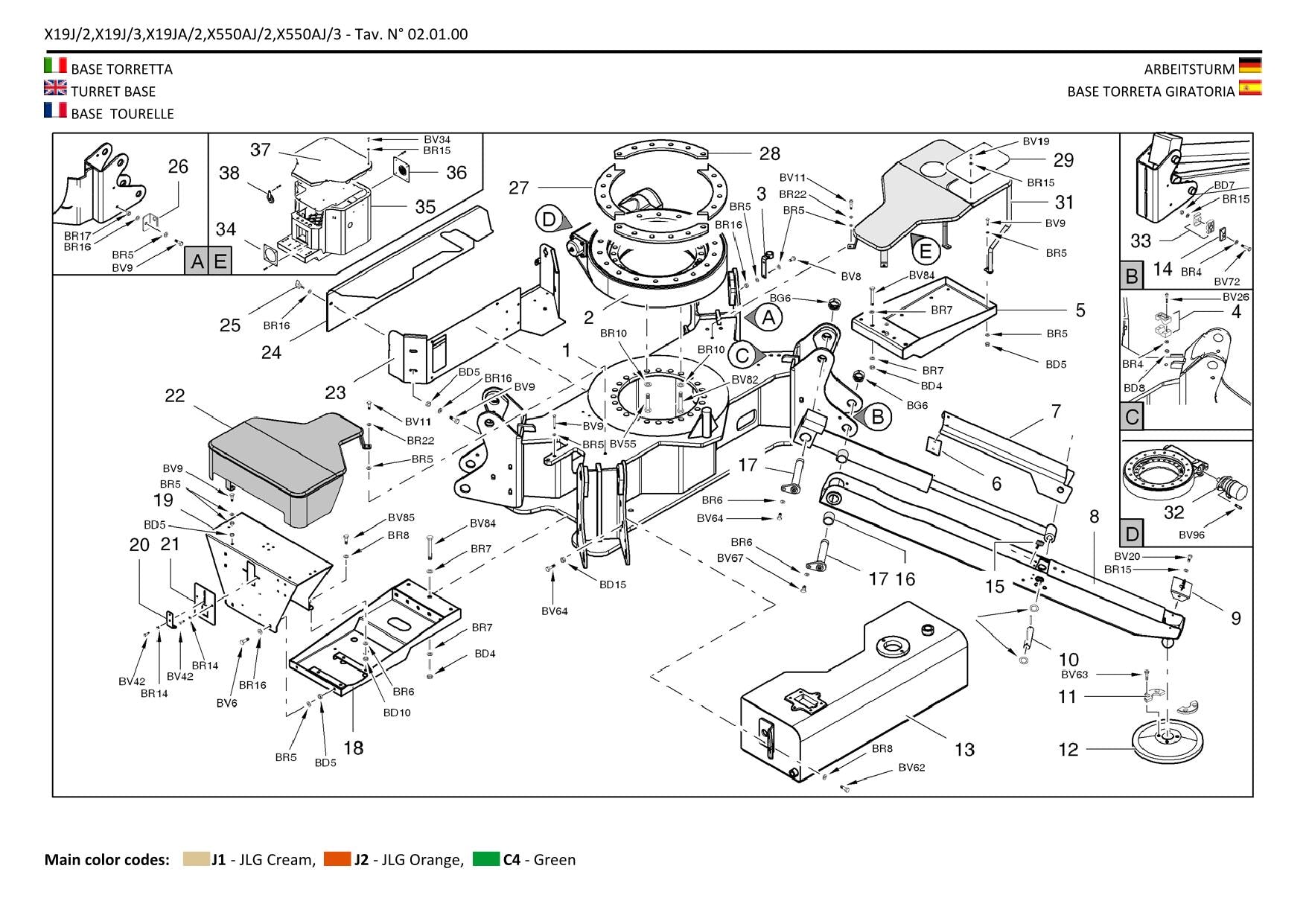 Manual del catálogo de piezas de la pluma sobre orugas compacta JLG GEN 2 y 3 X19J GEN 2 X19JA