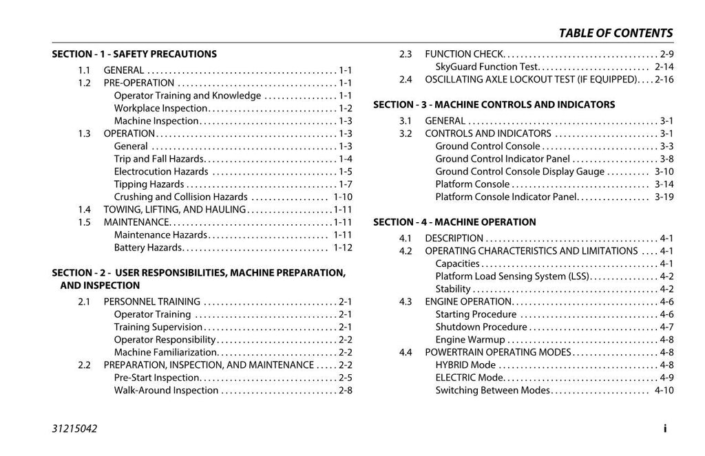 Manual del operador de mantenimiento y operación del elevador de pluma JLG H800AJ 31215042