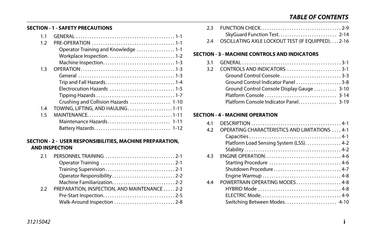 JLG H800AJ Boom Lift Maintenance Operation Operators Manual 31215042