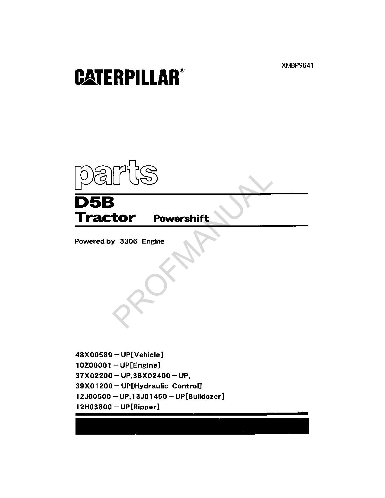 Caterpillar Cat D5B Tractor Parts Catalog Manual XMBP9641