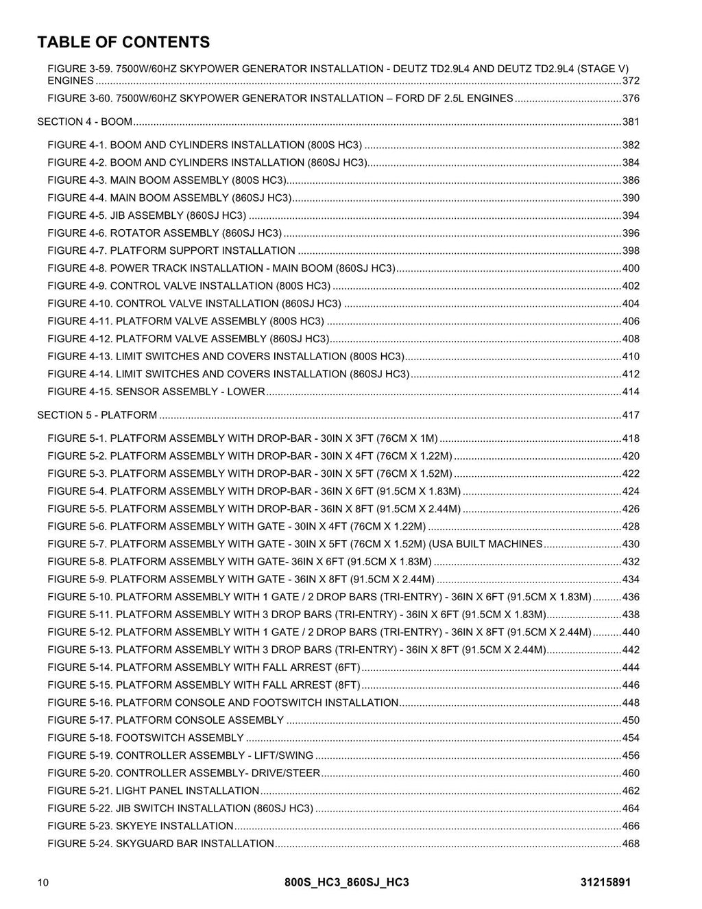 JLG 800S HC3 860SJ HC3 Boom Lift Parts Catalog Manual 31215891